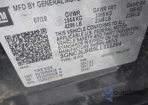 2020 Chevrolet Trax Fwd Lt from USA, damaged, VIN 3GNCJLSB5LL111264